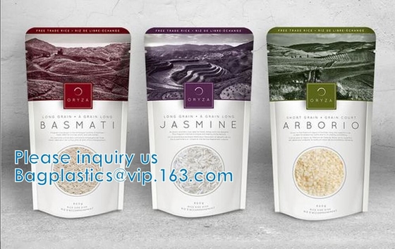 Borse del riso, sacchetto del riso, sacchetto del cursore con i prodotti alimentari, del maniglia, i sacchetti nutrienti dell'alimento, del tè e del caffè