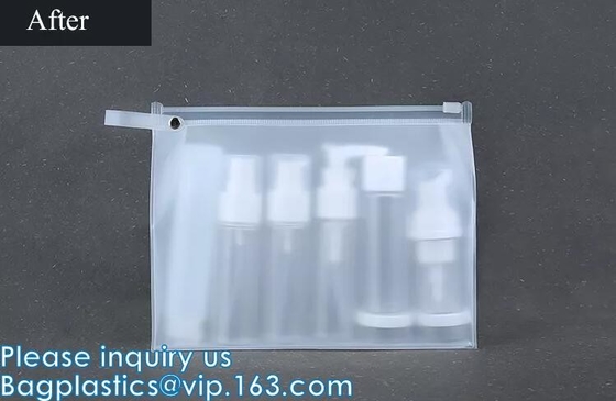 Lo stoccaggio in bottiglia trasparente di necessità quotidiane del bagno dei cosmetici dei prodotti di cura di pelle insacca le borse cosmetiche