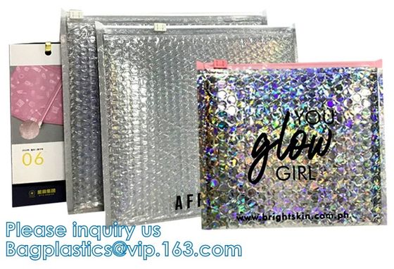 Matte Glossy Holographic Zip lockk Bags metallico riutilizzabile, chiusura lampo d'imballaggio cosmetica richiudibile del cursore del sacchetto della bolla
