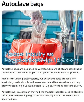 Borse di disposizione di rischio biologico del polipropilene, etichetta di avvertimento, sterilizzazione stampata, borse residue con il simbolo di rischio biologico