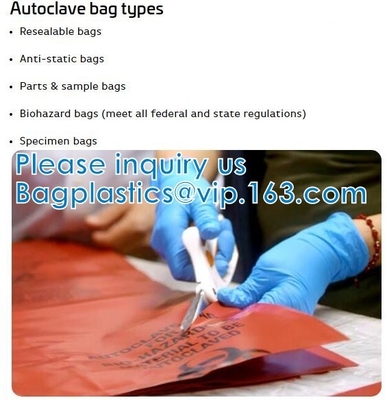 Borse di disposizione di rischio biologico del polipropilene, etichetta di avvertimento, sterilizzazione stampata, borse residue con il simbolo di rischio biologico
