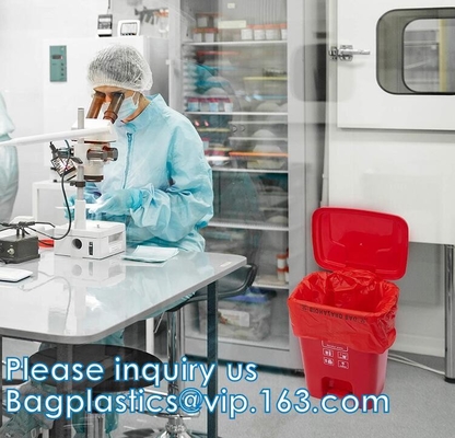 Borse di disposizione di rischio biologico del polipropilene, etichetta di avvertimento, sterilizzazione stampata, borse residue con il simbolo di rischio biologico