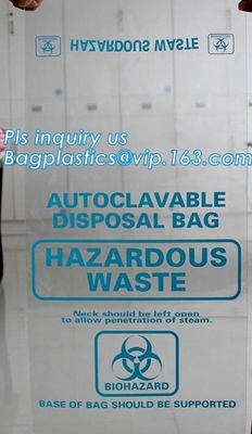 Disposizione sicura, rischio biologico che identifica, borsa autoclavabile, polipropilene, sacco trasparente eliminabile e chiaro di disposizione
