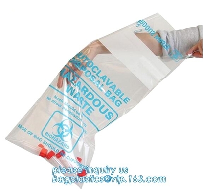Disposizione sicura, rischio biologico che identifica, borsa autoclavabile, polipropilene, sacco trasparente eliminabile e chiaro di disposizione