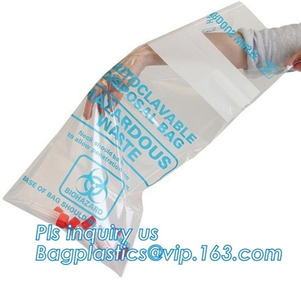 Disposizione sicura, rischio biologico che identifica, borsa autoclavabile, polipropilene, sacco trasparente eliminabile e chiaro di disposizione