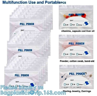 Le borse della medicina, le borse accessorie a chiusura lampo, la pillola Baggies, completa l'organizzatore, il sacchetto del farmaco, stoccaggio della vitamina