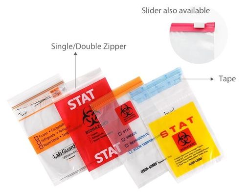 Borse risigillabili riutilizzabili dell'esemplare di rischio biologico, borsa del campione del laboratorio, sacchetto a chiusura lampo e esterno di lavoro di ufficio della tasca