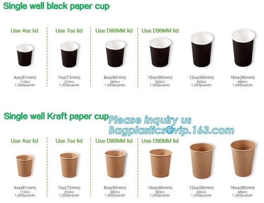 Bicchiere di carta da caffè biodegradabile con coperchio personalizzato stampato, confezione con coperchio per tazza di carta gelato da 3 once 5 once 6 once 8 once