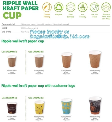 Bicchiere di carta da caffè biodegradabile con coperchio personalizzato stampato, confezione con coperchio per tazza di carta gelato da 3 once 5 once 6 once 8 once