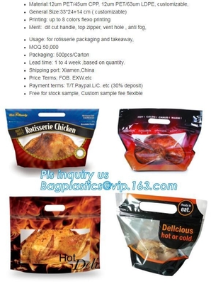 La barriera, a prova d'umidità, pollo del girarrosto di Kraft insacca la ghiottoneria d'imballaggio del pasto caldo insacca con la serratura risigillabile della chiusura lampo