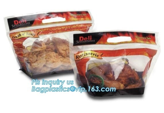 Del supporto borsa calda antinebbia biodegradabile del pollo del girarrosto di microonda della borsa della chiusura lampo del pollo arrosto su con la maniglia