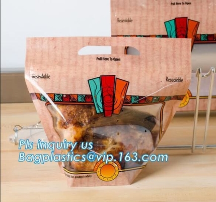 Del supporto borsa calda antinebbia biodegradabile del pollo del girarrosto di microonda della borsa della chiusura lampo del pollo arrosto su con la maniglia