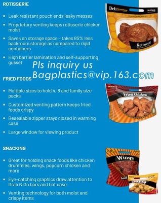 Del supporto borsa calda antinebbia biodegradabile del pollo del girarrosto di microonda della borsa della chiusura lampo del pollo arrosto su con la maniglia