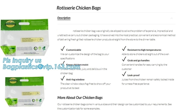 Borse calde del pollo del girarrosto dell'anti nebbia, borsa arrostita Microwaveable di imballaggio della carne con la chiusura lampo risigillabile del cursore