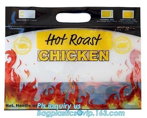 Le borse a chiusura lampo stampate su ordinazione della maniglia, stanno sul sacchetto con la chiara finestra, il girarrosto Fried Chicken Packing
