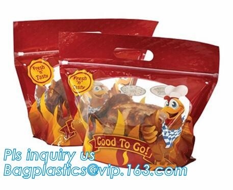 Le borse a chiusura lampo stampate su ordinazione della maniglia, stanno sul sacchetto con la chiara finestra, il girarrosto Fried Chicken Packing