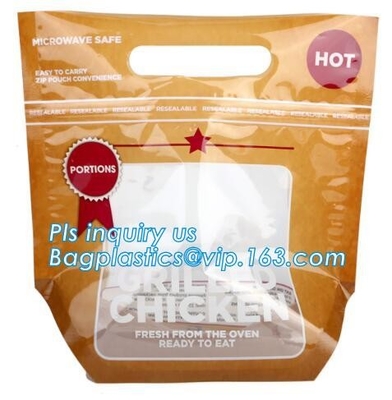 Le borse a chiusura lampo stampate su ordinazione della maniglia, stanno sul sacchetto con la chiara finestra, il girarrosto Fried Chicken Packing