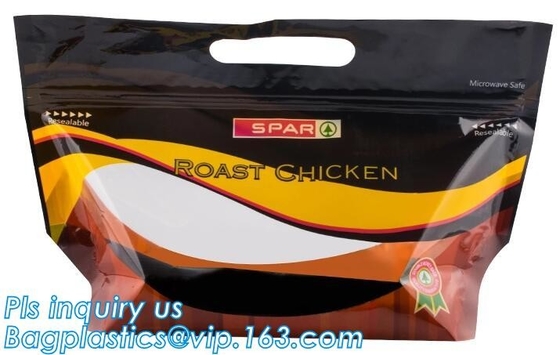 La chiusura lampo risigillabile del cursore, Doypack, pollo arrosto sta sul sacchetto con il foro di sfiato, condizione inferiore di auto del rinforzo