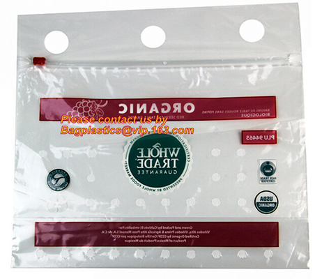 Stia sul sacchetto, borse di plastica della serratura dello zip della chiusura lampo del cursore del chiaro del commestibile del congelatore dell'alimento pacchetto riutilizzabile della frutta
