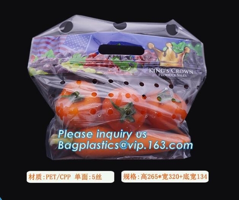 Chiaro supporto a chiusura lampo sulle borse d'imballaggio del sacchetto della frutta, borse scaricate dei prodotti con la chiusura lampo, frutta di verdure al minuto