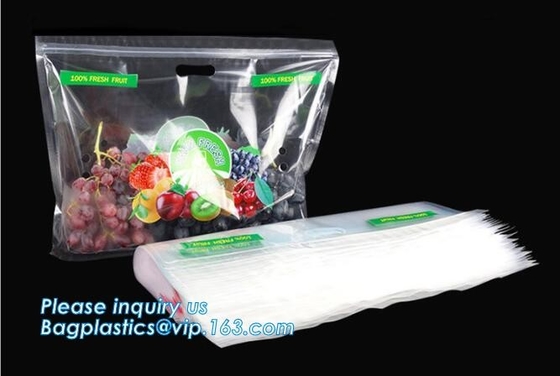 Chiaro supporto a chiusura lampo sulle borse d'imballaggio del sacchetto della frutta, borse scaricate dei prodotti con la chiusura lampo, frutta di verdure al minuto