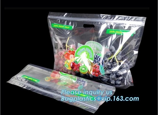 Chiaro supporto a chiusura lampo sulle borse d'imballaggio del sacchetto della frutta, borse scaricate dei prodotti con la chiusura lampo, frutta di verdure al minuto