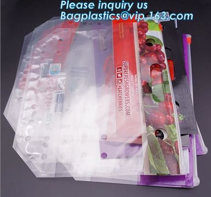 Chiaro supporto a chiusura lampo sulle borse d'imballaggio del sacchetto della frutta, borse scaricate dei prodotti con la chiusura lampo, frutta di verdure al minuto