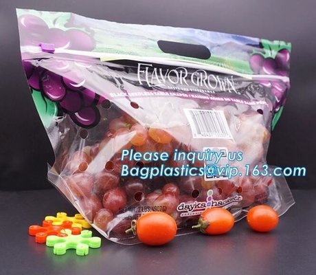Chiaro supporto a chiusura lampo sulle borse d'imballaggio del sacchetto della frutta, borse scaricate dei prodotti con la chiusura lampo, frutta di verdure al minuto