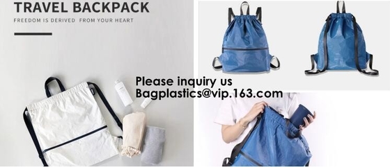 Zaino di carta materiale biodegradabile riciclato ambientale ecologico del pacchetto del cordone di Kraft Tyvek di viaggio