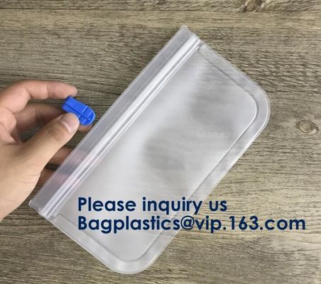PEVA, silicone, borse risigillabili dell'alimento del congelatore di stoccaggio riutilizzabile, contenitore ermetico del pranzo della chiusura lampo della prova della perdita