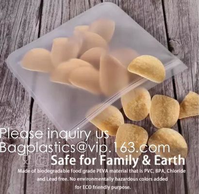 PEVA, silicone, borse risigillabili dell'alimento del congelatore di stoccaggio riutilizzabile, contenitore ermetico del pranzo della chiusura lampo della prova della perdita