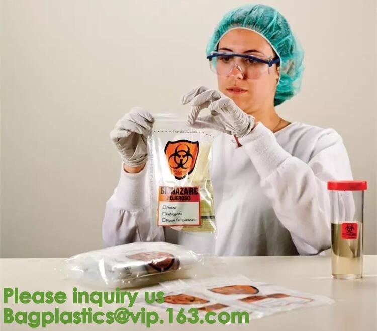Borse risigillabili riutilizzabili dell'esemplare di rischio biologico, borsa del campione del laboratorio, sacchetto a chiusura lampo e esterno di lavoro di ufficio della tasca