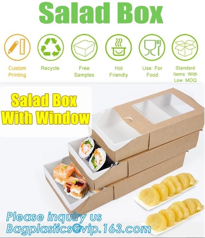 Contenitore di tagliatella, imballaggio eliminabile dell'insalata, scatola di pranzo della carta kraft, scatola di pranzo di carta su ordinazione eliminabile di Kraft