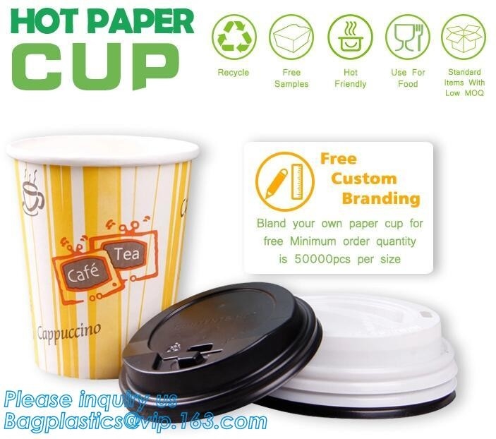 Bicchiere di carta da caffè biodegradabile con coperchio personalizzato stampato, confezione con coperchio per tazza di carta gelato da 3 once 5 once 6 once 8 once