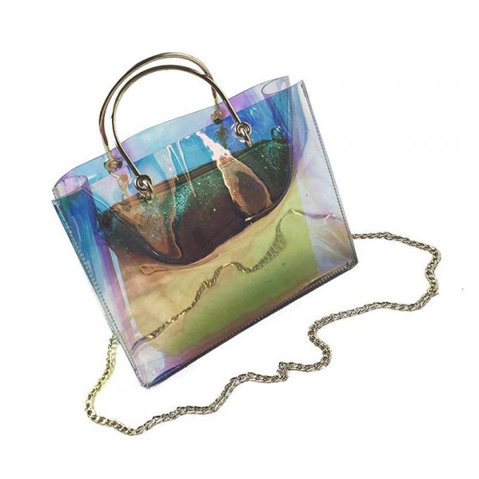 Borsa impermeabile del regalo del vinile del PVC di Eco di trucco dell'articolo da toeletta della pelle del sacchetto cosmetico variopinto al neon amichevole dei corredi chiara 2