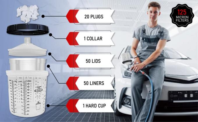 Le RICARICHE ELIMINABILI, la tazza dura dello spruzzo della pittura automobilistica della tazza, tazze della pistola, dipingono le tazze mescolantesi, SISTEMA della TAZZA dello SPRUZZO 0