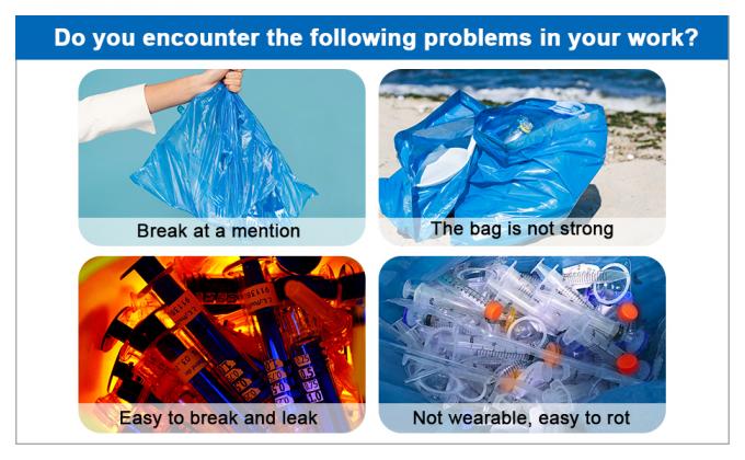 Borse di disposizione di rischio biologico del polipropilene, etichetta di avvertimento, sterilizzazione stampata, borse residue con il simbolo di rischio biologico 2