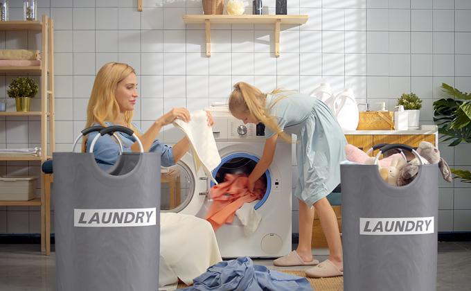 Lavare il migliore carretto di lavanderia sporco del canestro di lavanderia del paniere con la maniglia, stoccaggio facile pieghevole del canestro di lavanderia 19