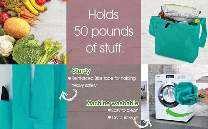 La grande maniglia extra insacca i sacchetti della spesa riutilizzabili di piegatura pieghevole lavabile riutilizzabile, drogherie con il trasportatore della chiusura lampo 3