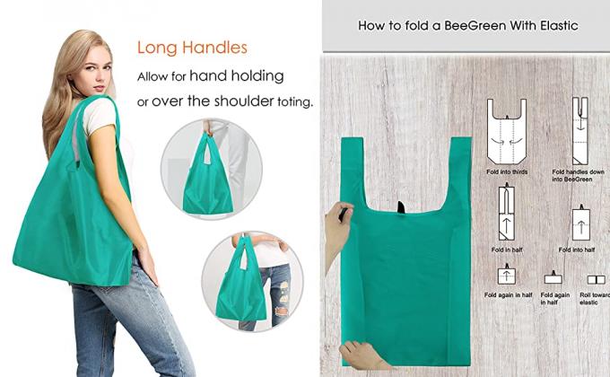 La grande maniglia extra insacca i sacchetti della spesa riutilizzabili di piegatura pieghevole lavabile riutilizzabile, drogherie con il trasportatore della chiusura lampo 4