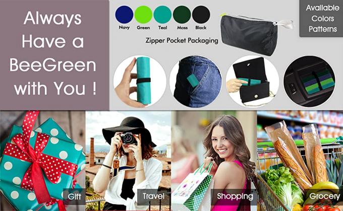 La grande maniglia extra insacca i sacchetti della spesa riutilizzabili di piegatura pieghevole lavabile riutilizzabile, drogherie con il trasportatore della chiusura lampo 5