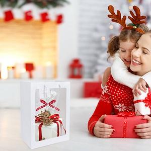 Il quadrato dei sacchi di carta di Kraft insacca, sacco di carta spesso con la finestra per nozze, il partito, il compleanno, l'acquisto, fiore insacca 6