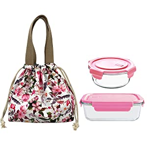 Il pacchetto riutilizzabile del tessuto di cotone della tela, PRANZA SACCHETTO, il cordone, Bento Box Cooler isolato, Tote Handbag 6