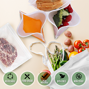 PEVA, silicone, borse risigillabili dell'alimento del congelatore di stoccaggio riutilizzabile, contenitore ermetico del pranzo della chiusura lampo della prova della perdita 3