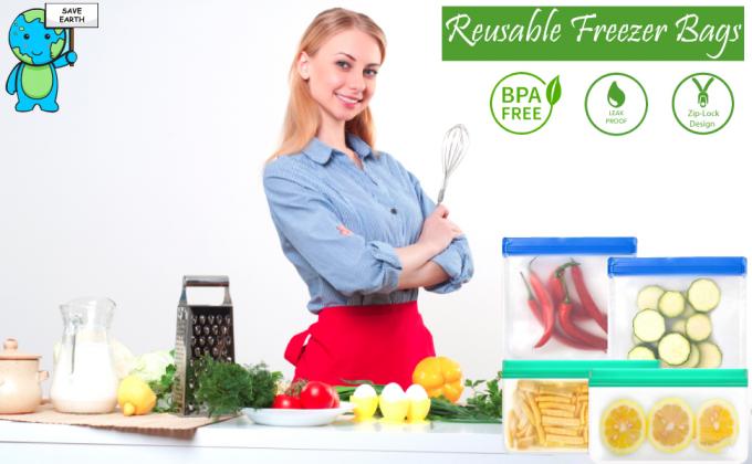 PEVA, silicone, borse risigillabili dell'alimento del congelatore di stoccaggio riutilizzabile, contenitore ermetico del pranzo della chiusura lampo della prova della perdita 7