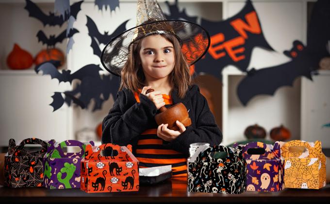 Borse del prato inglese della zucca, foglia festiva, decorazioni di Halloween, trucco o trattare, rifornimenti del partito, borse giganti della golosità 11